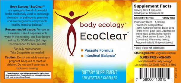 EcoClear 120 Capsules - Email Us Direct For All Of Your Body Ecology Orders. No Longer Available At AGM Foods.